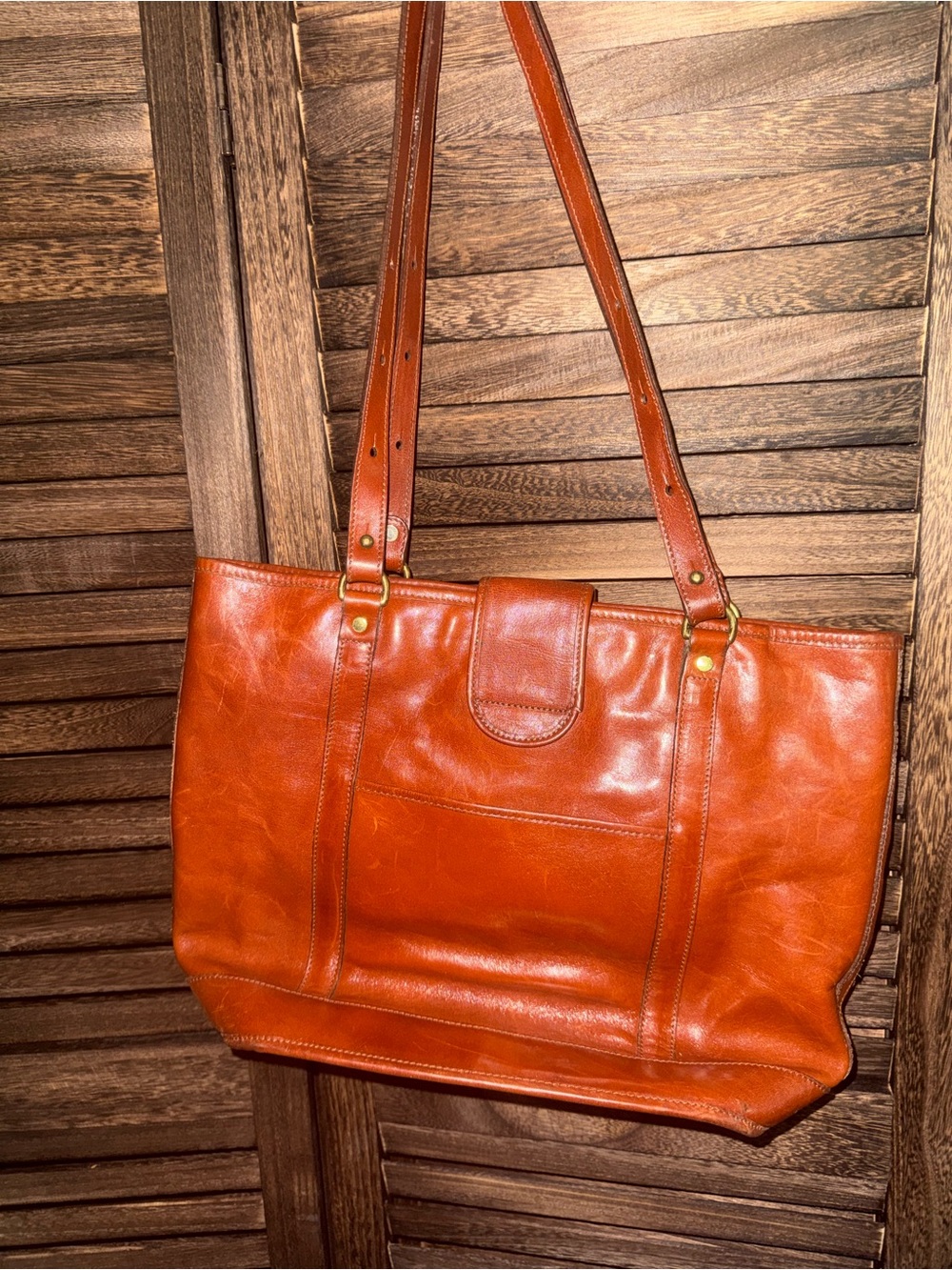 Vintage Dooney & Bourke AWL British Tan Large Leather Shopper Tote Duck Logo USA - Picture 2 of 9